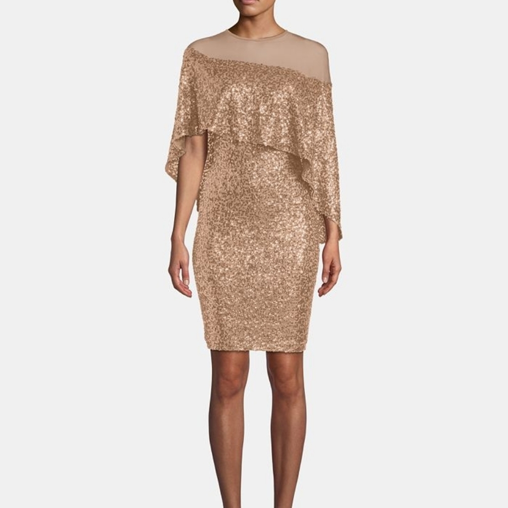 Betsy & Adam | NWT Sequin Mesh Formal Dress Gold Size 4